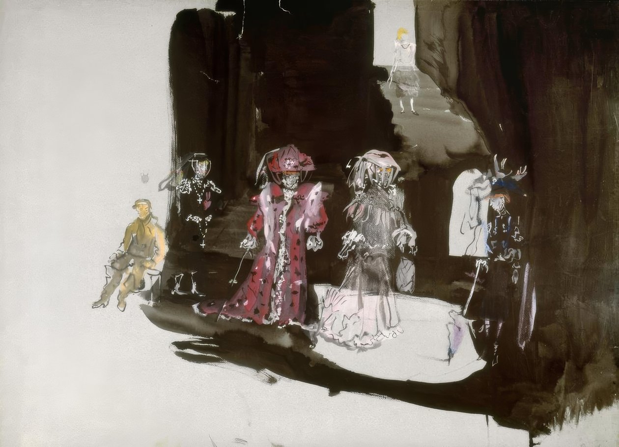 Decorontwerp met figurines voor de première door Christian Bérard