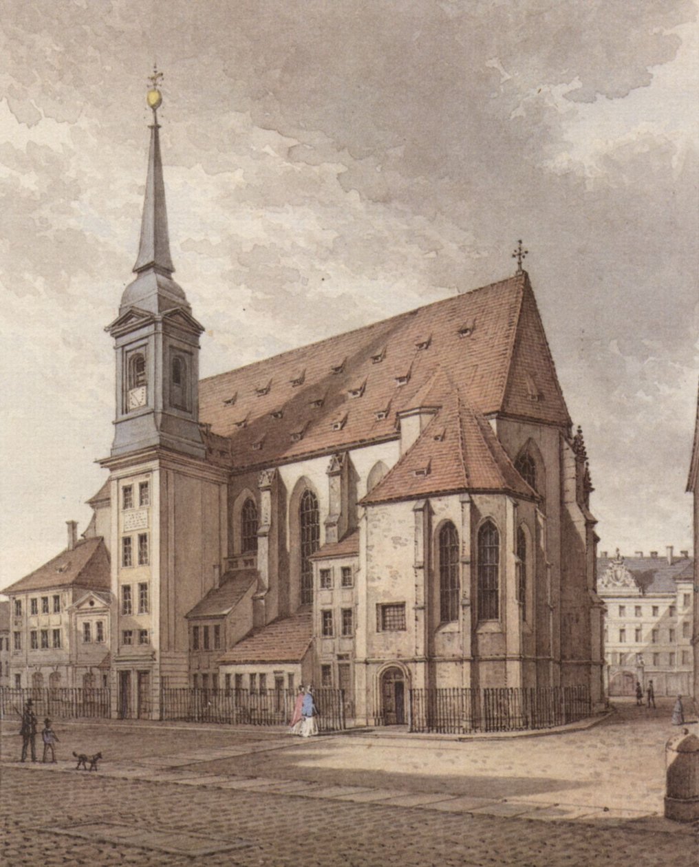 Aquarel van de Sophienkirche in Dresden door Christian Gottlob Hammer