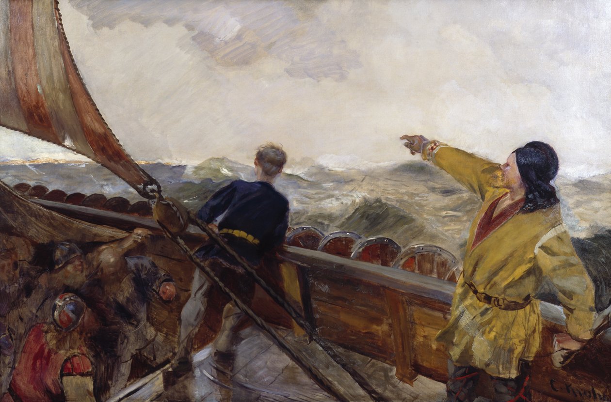 Leif Erikson ontdekt Amerika door Christian Krohg