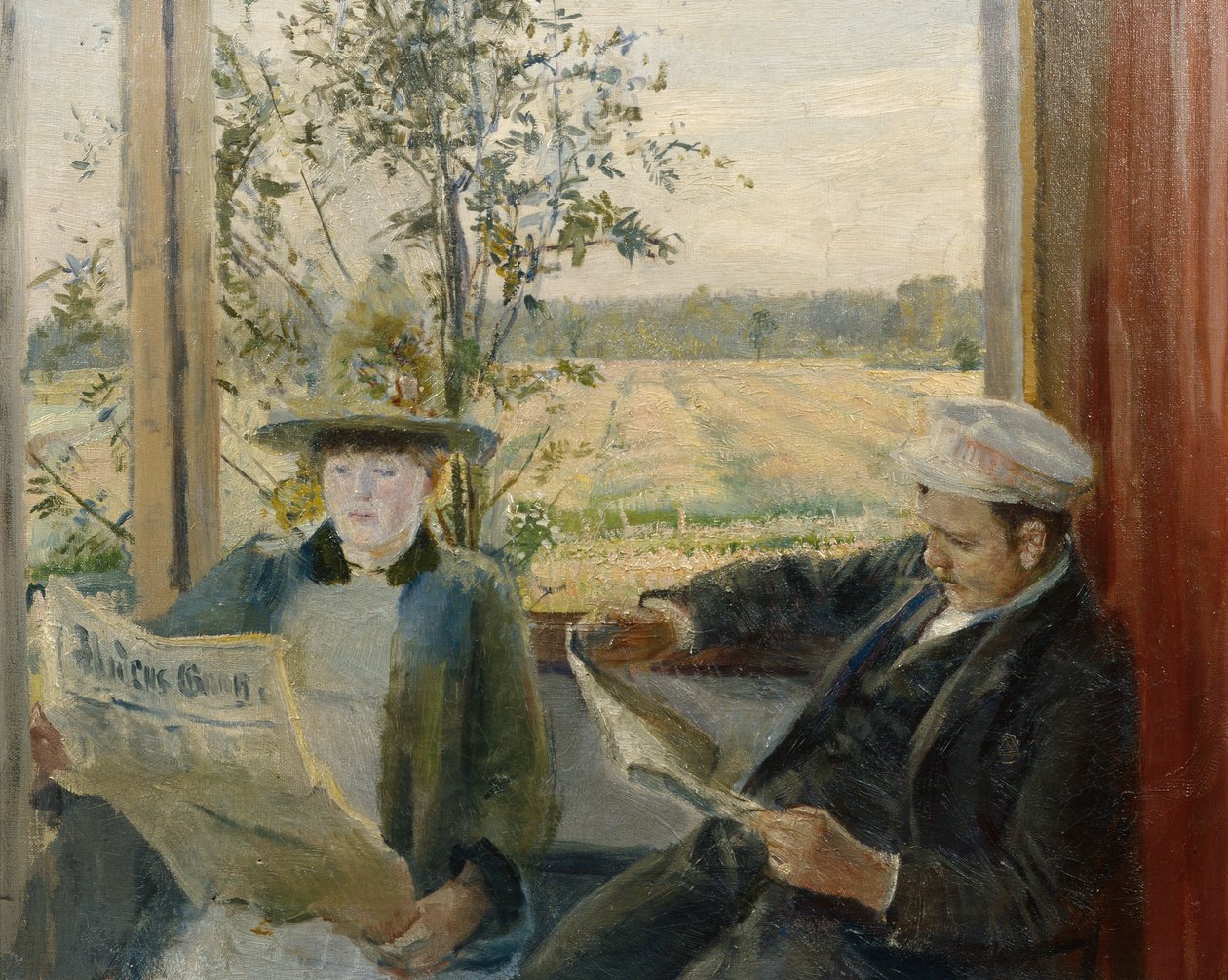 Oda leest de krant Verdens Gang door Christian Krohg