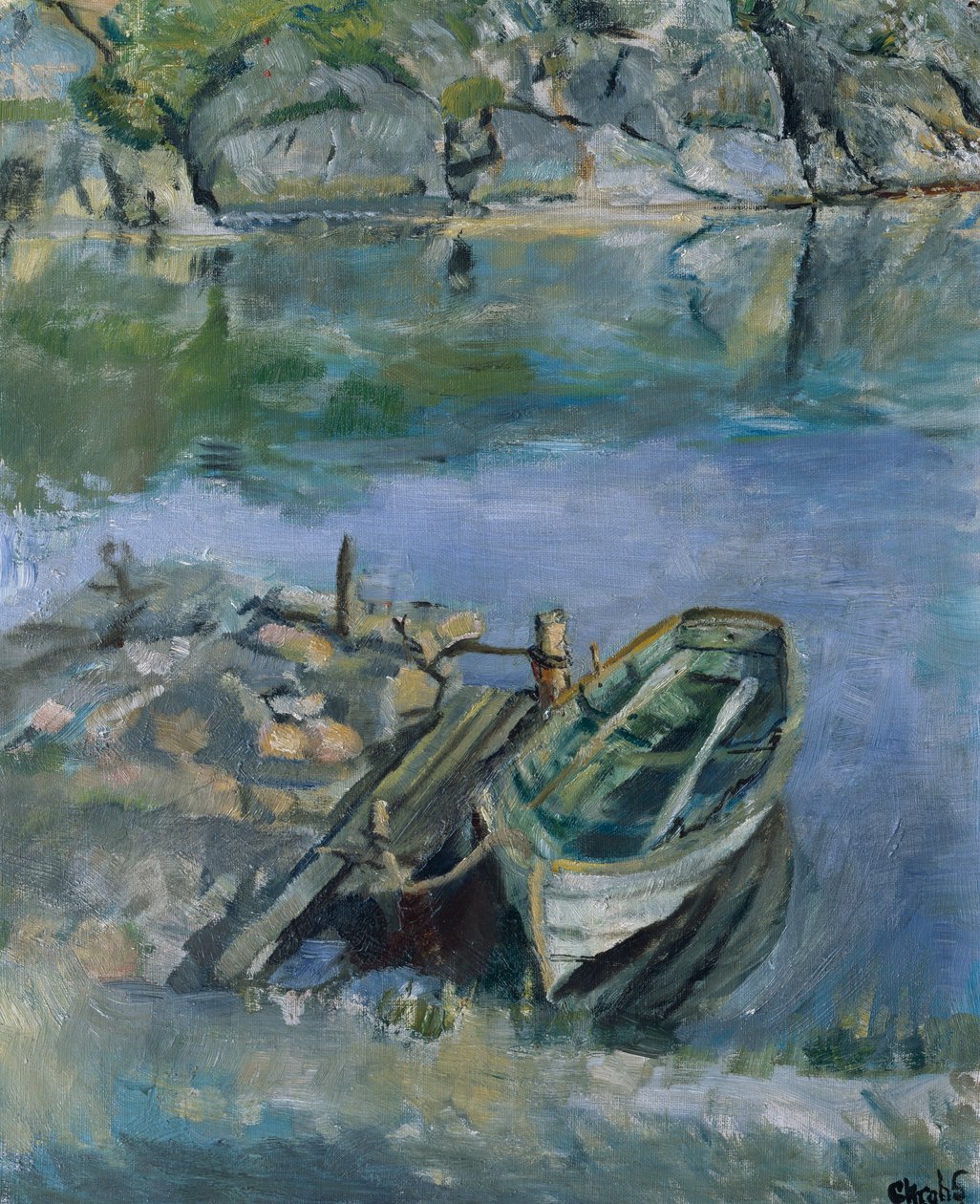 Roeiboot met kade door Christian Krohg