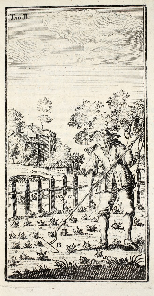 Tuinman aan het Schoffelen, gepubliceerd in Erfurt in Thüringen, 1753-55 door Christian Reicharts