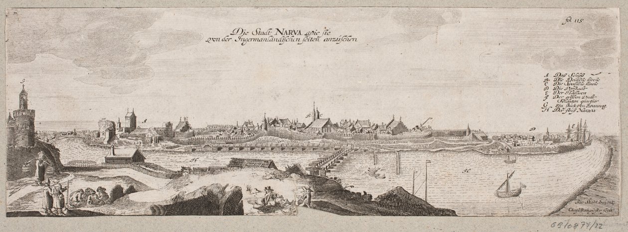 Gezicht op Narva vanaf de rivier door Christian Rothgiesser