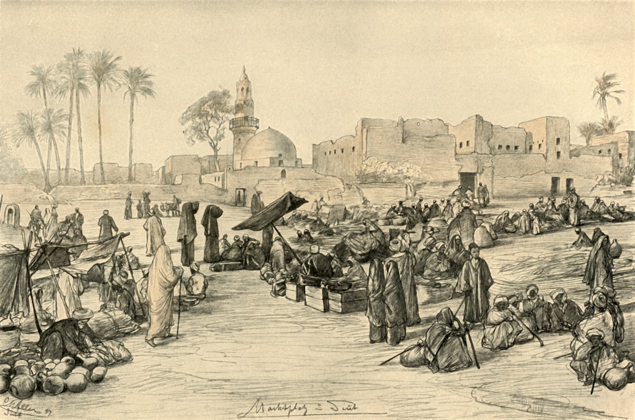 Marktplaats, Asyut, Egypte, 1898 door Christian Wilhelm Allers