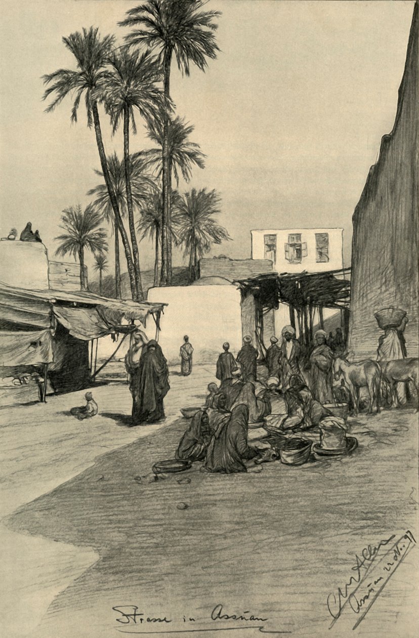Straat in Aswan, Egypte, 1898 door Christian Wilhelm Allers