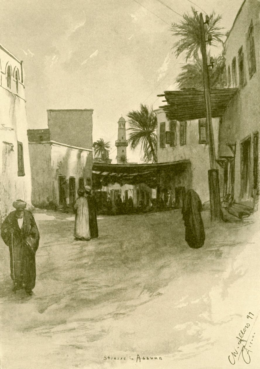 Straat in Aswan, Egypte, 1898 door Christian Wilhelm Allers