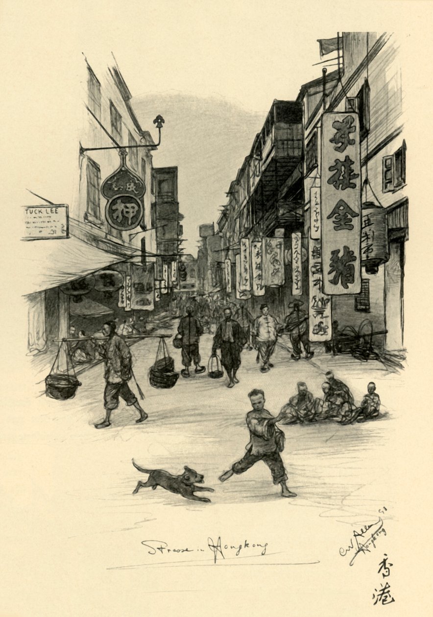 Straat in Hong Kong, 1898 door Christian Wilhelm Allers