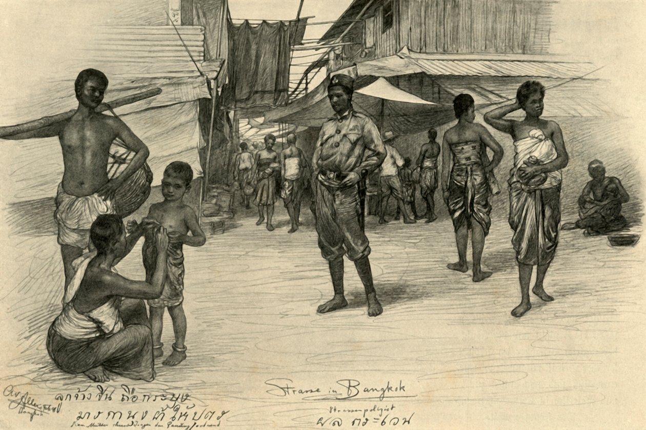 Straatscène, Bangkok, Siam, 1898 door Christian Wilhelm Allers