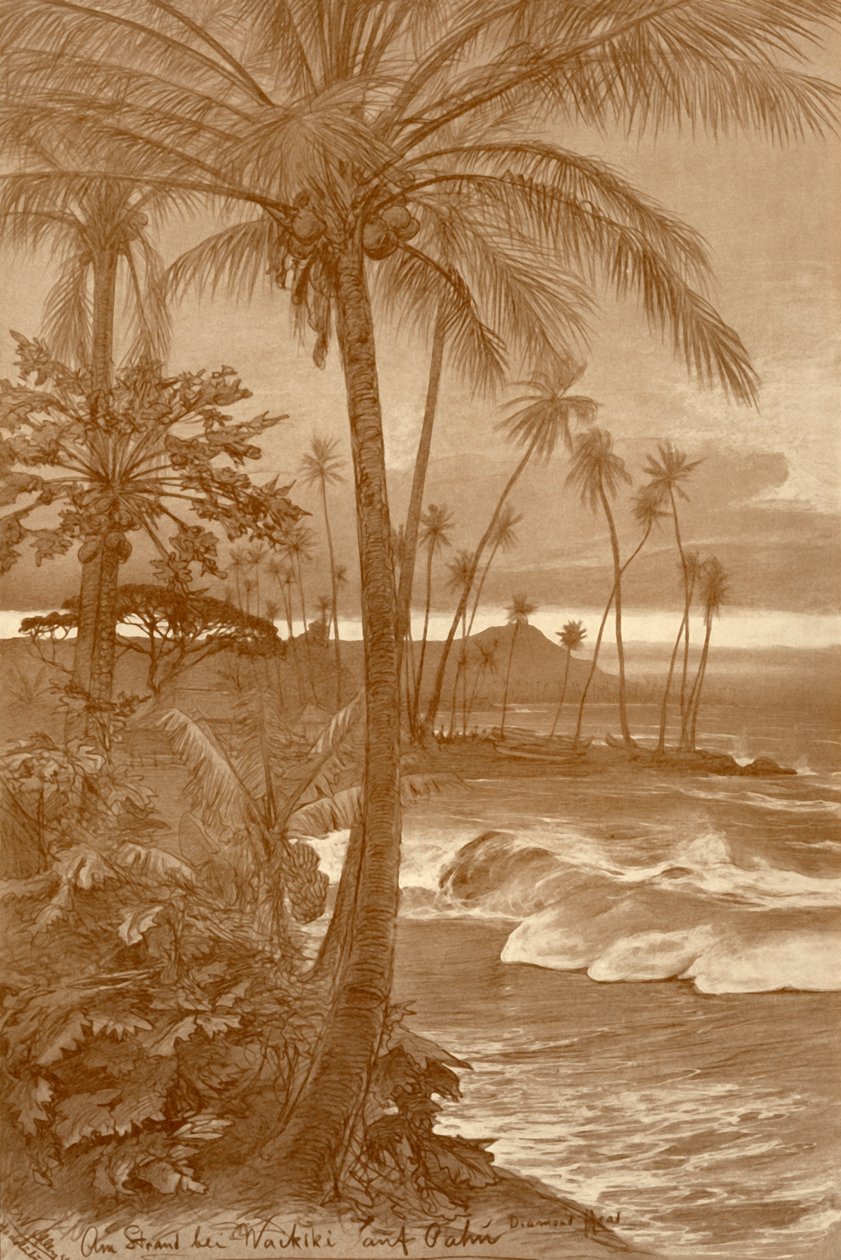 Het strand van Waikiki, Hawaï, 1898 door Christian Wilhelm Allers