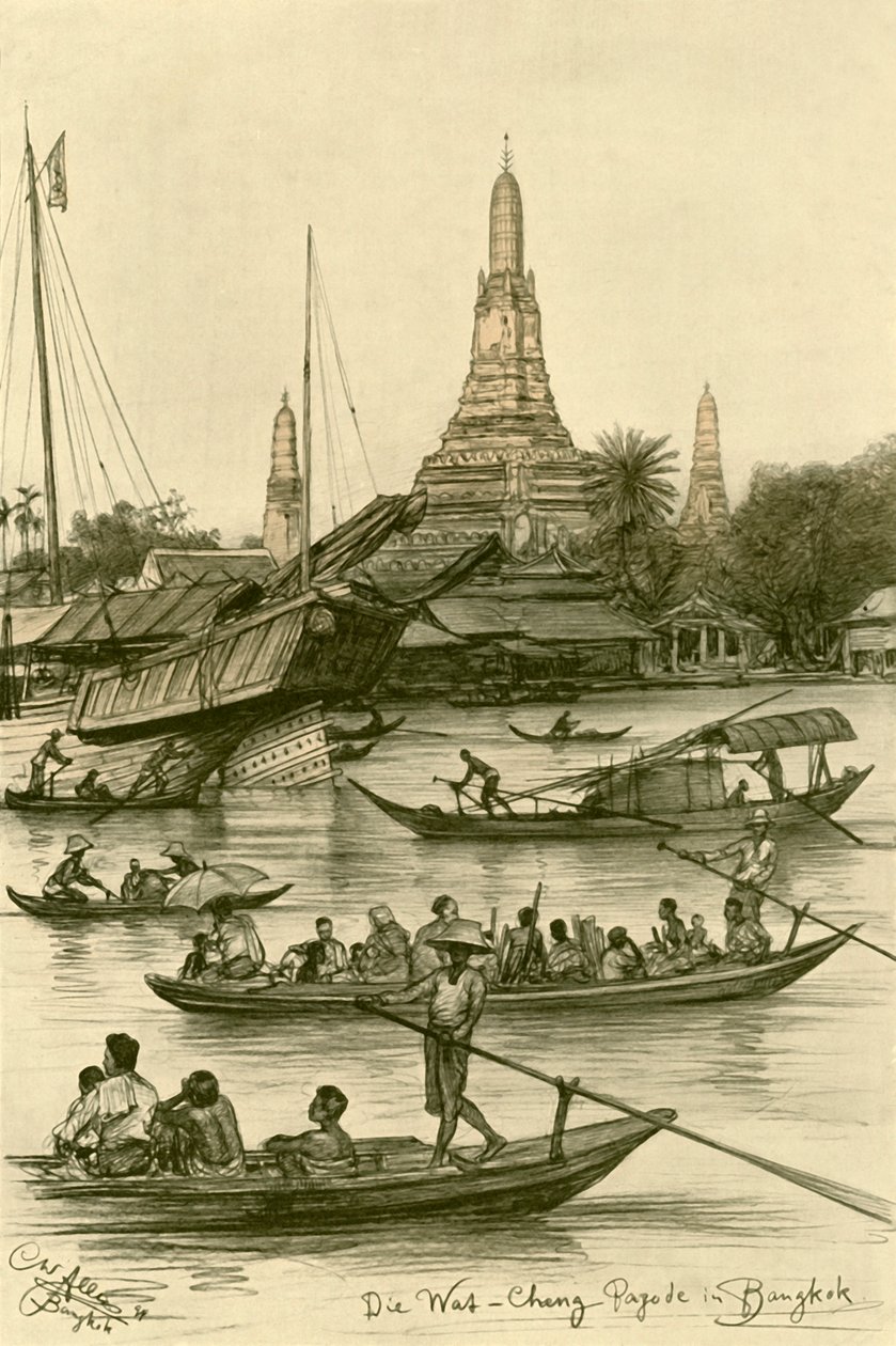 Wat Chaeng, Bangkok, Siam, 1898 door Christian Wilhelm Allers