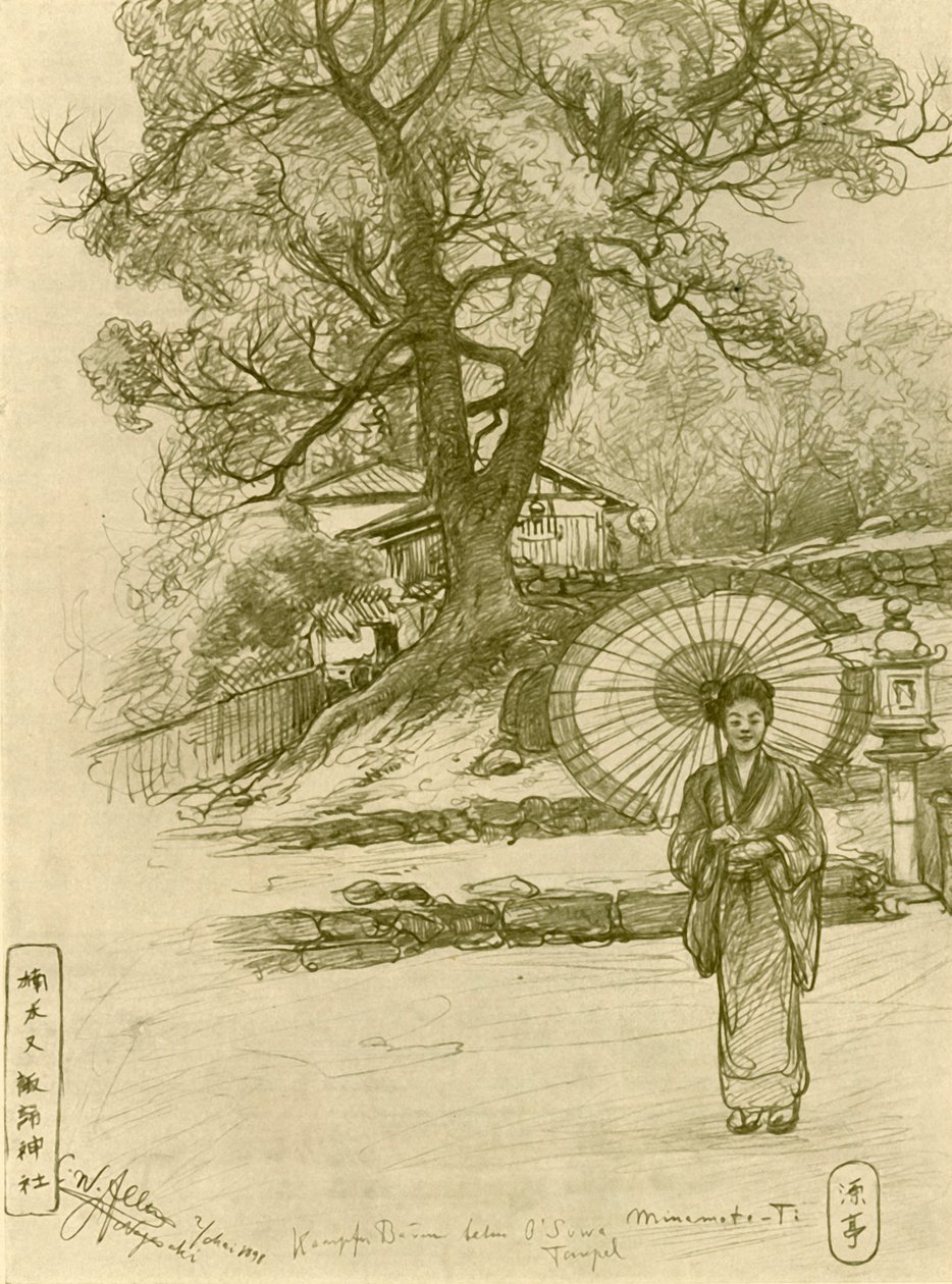 Vrouw met parasol, Nagasaki, Japan door Christian Wilhelm Allers