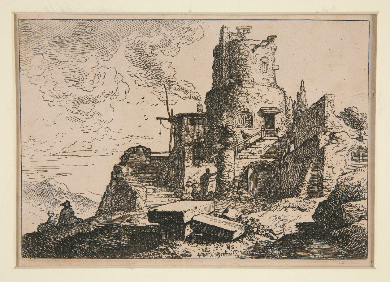 Landschap met toren door Christian Wilhelm Ernst Dietrich