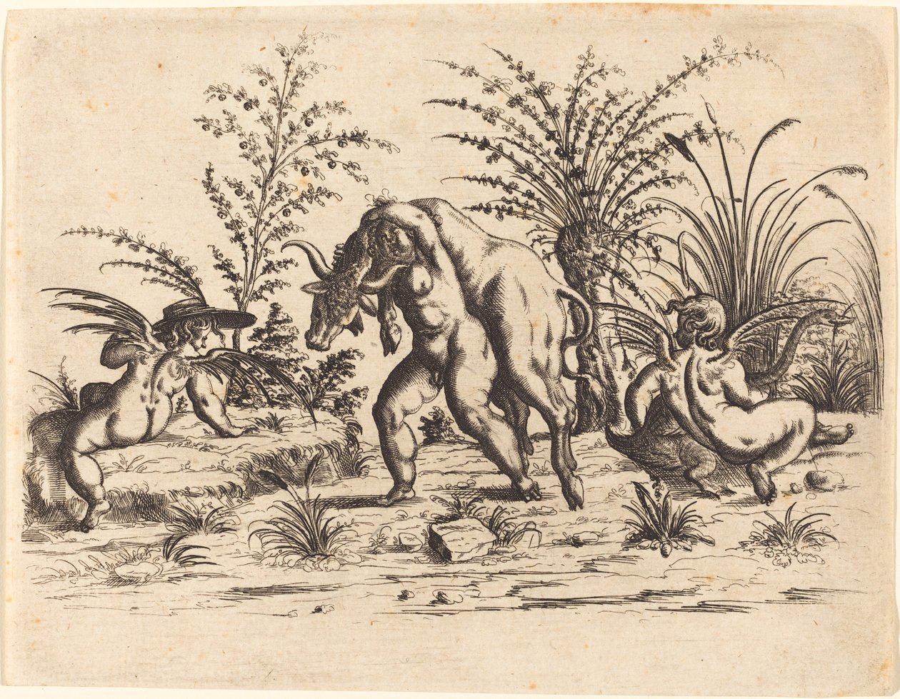 Drie Putti met een Dode Stier door Christoph Jamnitzer