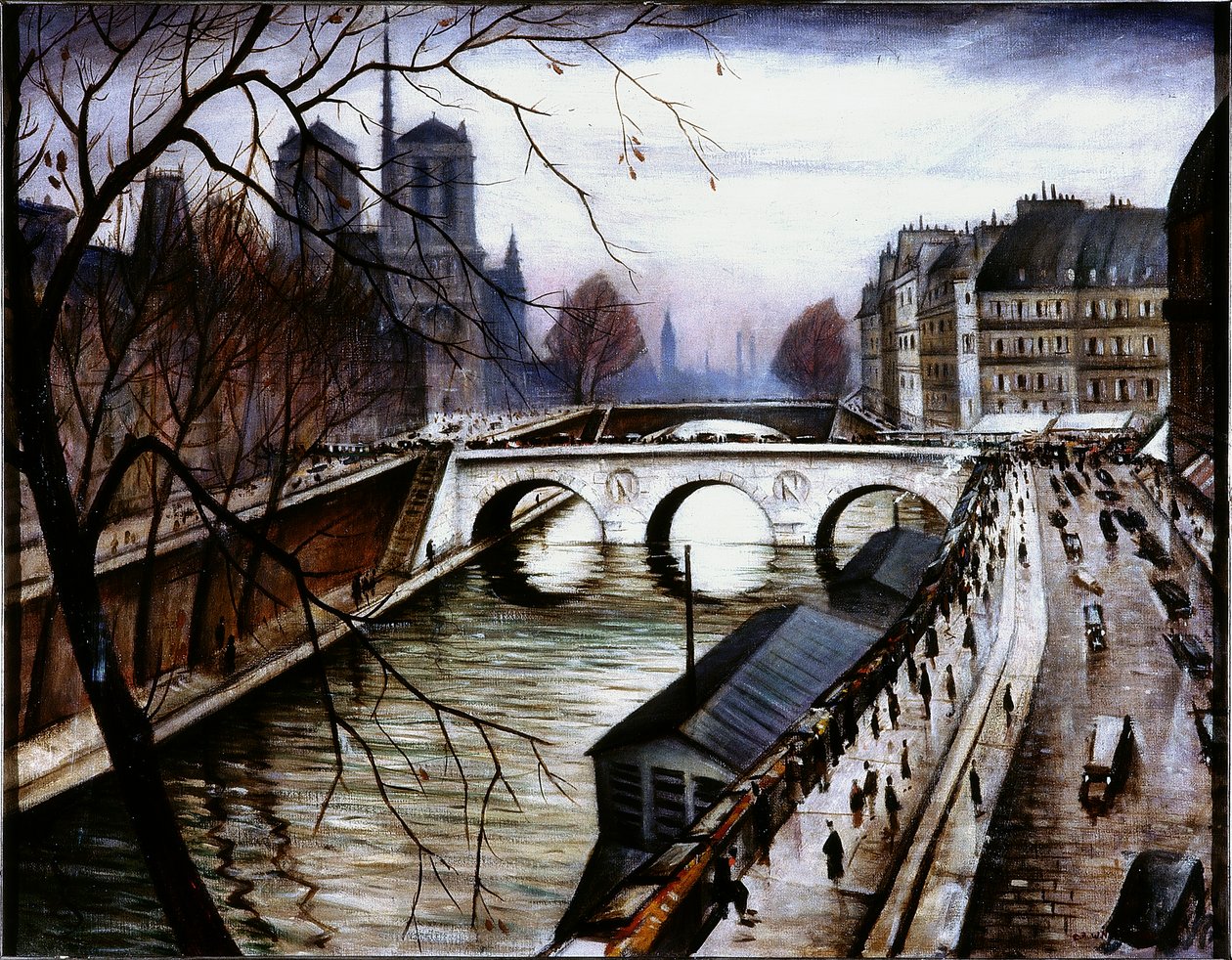Notre Dame de Paris vanaf Quai des Grands Augustins door Christopher Richard Wynne Nevinson