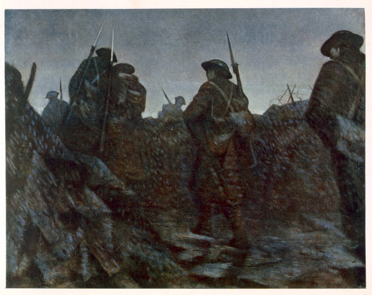 Reliefs bij Dageraad, uit Britse Kunstenaars aan het Front, Vervolg van Het Westelijk Front, 1918 door Christopher Richard Wynne Nevinson
