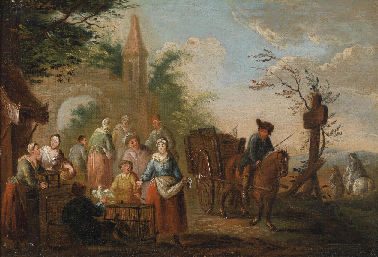 Gevogelteman voor een stadspoort door Circle of Pieter Angillis