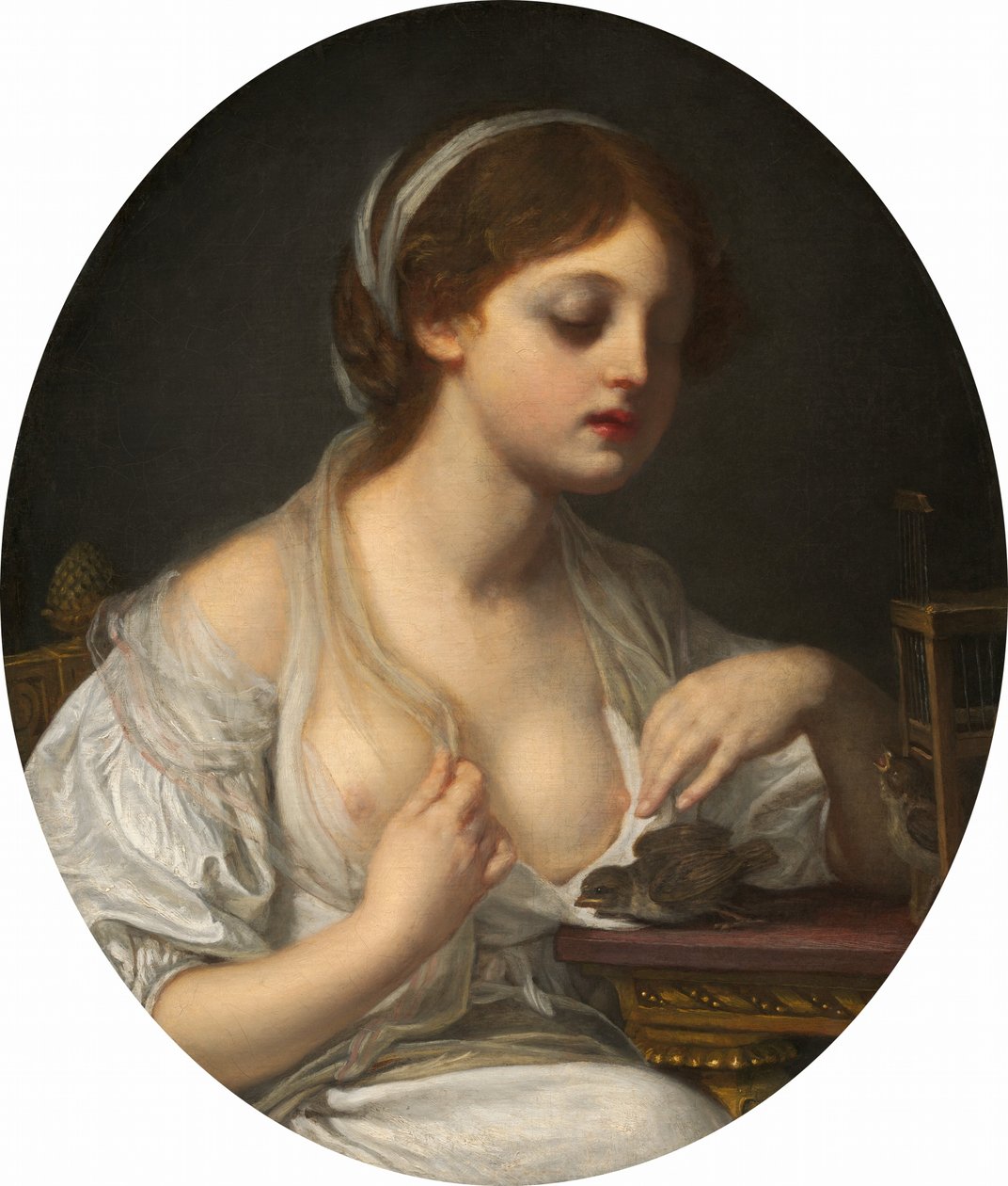 Meisje met vogels door Circle of Jean Baptiste Greuze