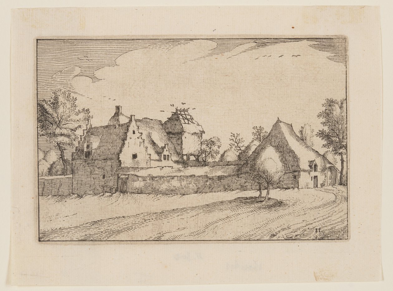 Een ommuurde boerderij door Claes Jansz. Visscher