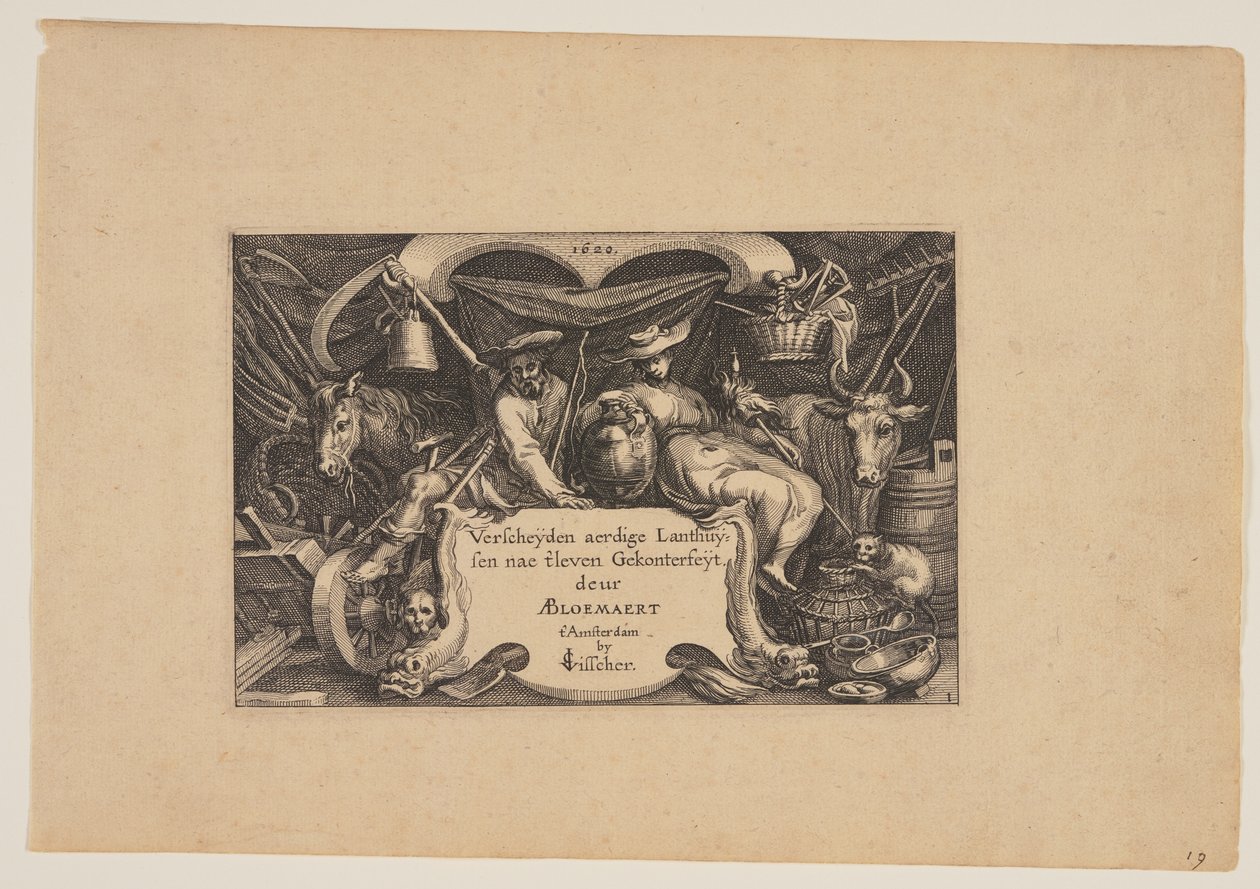 Title-page, from Landscapes (Verscheyden aerdige Lanthuysen...) door Claes Jansz. Visscher