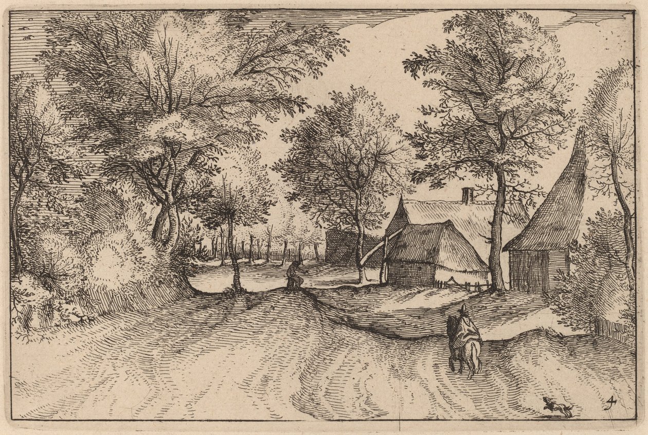 Dorpstraat door Claes Jansz Visscher after Johannes van Doetechum, the Elder after Lucas