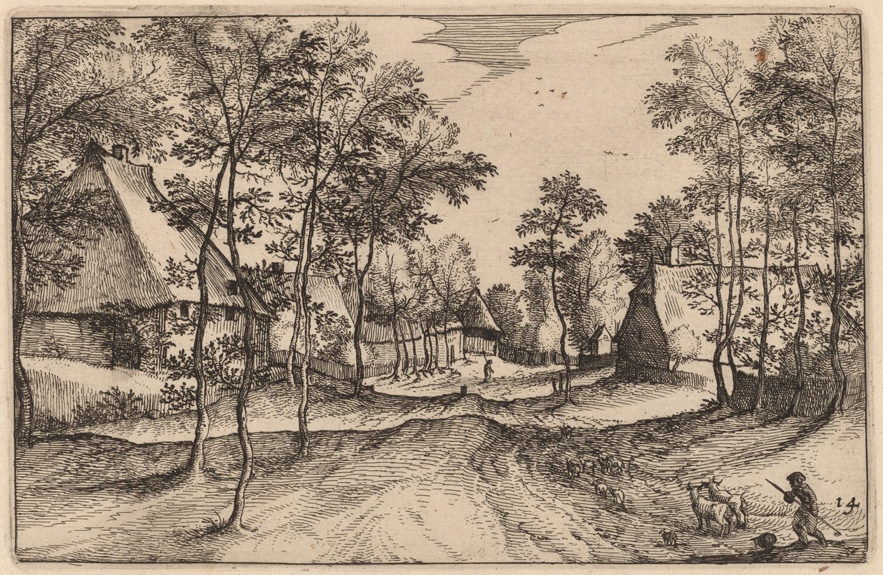 Dorpstraat door Claes Jansz Visscher after Johannes van Doetechum, the Elder after Lucas
