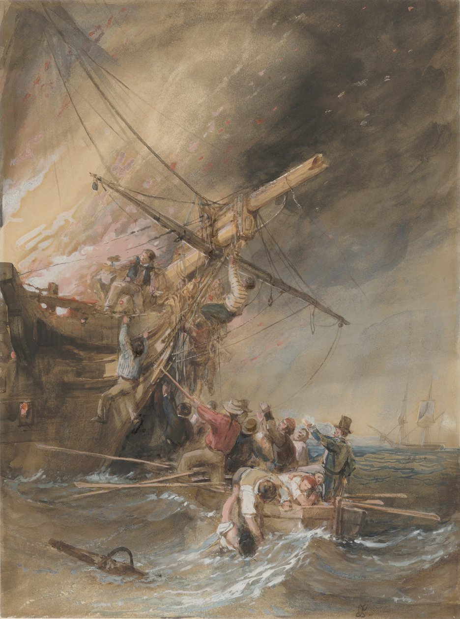 Brand op zee, 1820-46 door Clarkson Stanfield