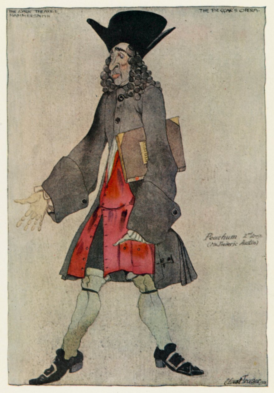 De Bedelaarsopera, Peachum (kleur litho) door Claud Lovat Fraser