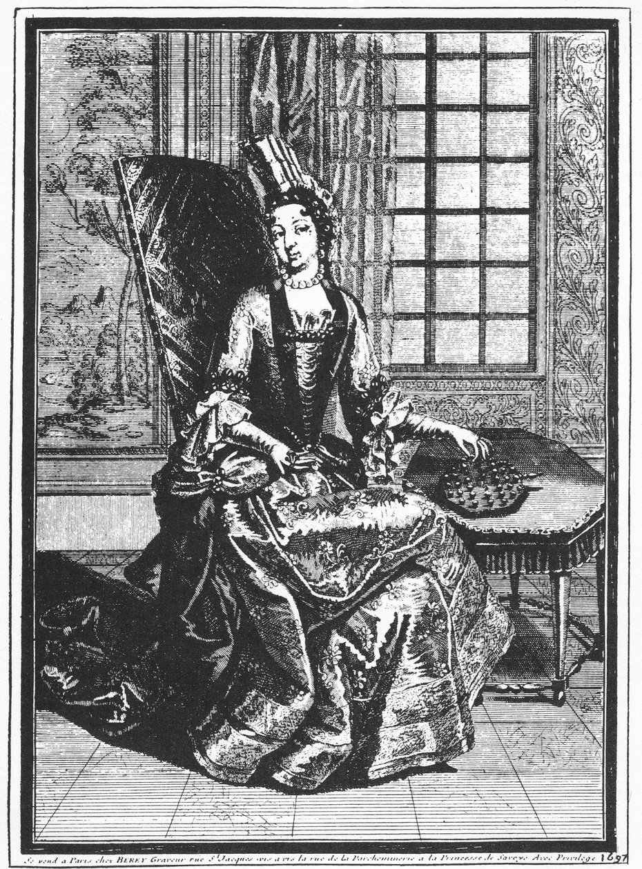 Anne Chabot de Rohan Prinses de Soubise (1663-1709) met Peg Solitaire, portretschilderij, 1687 door Claude Auguste Berey