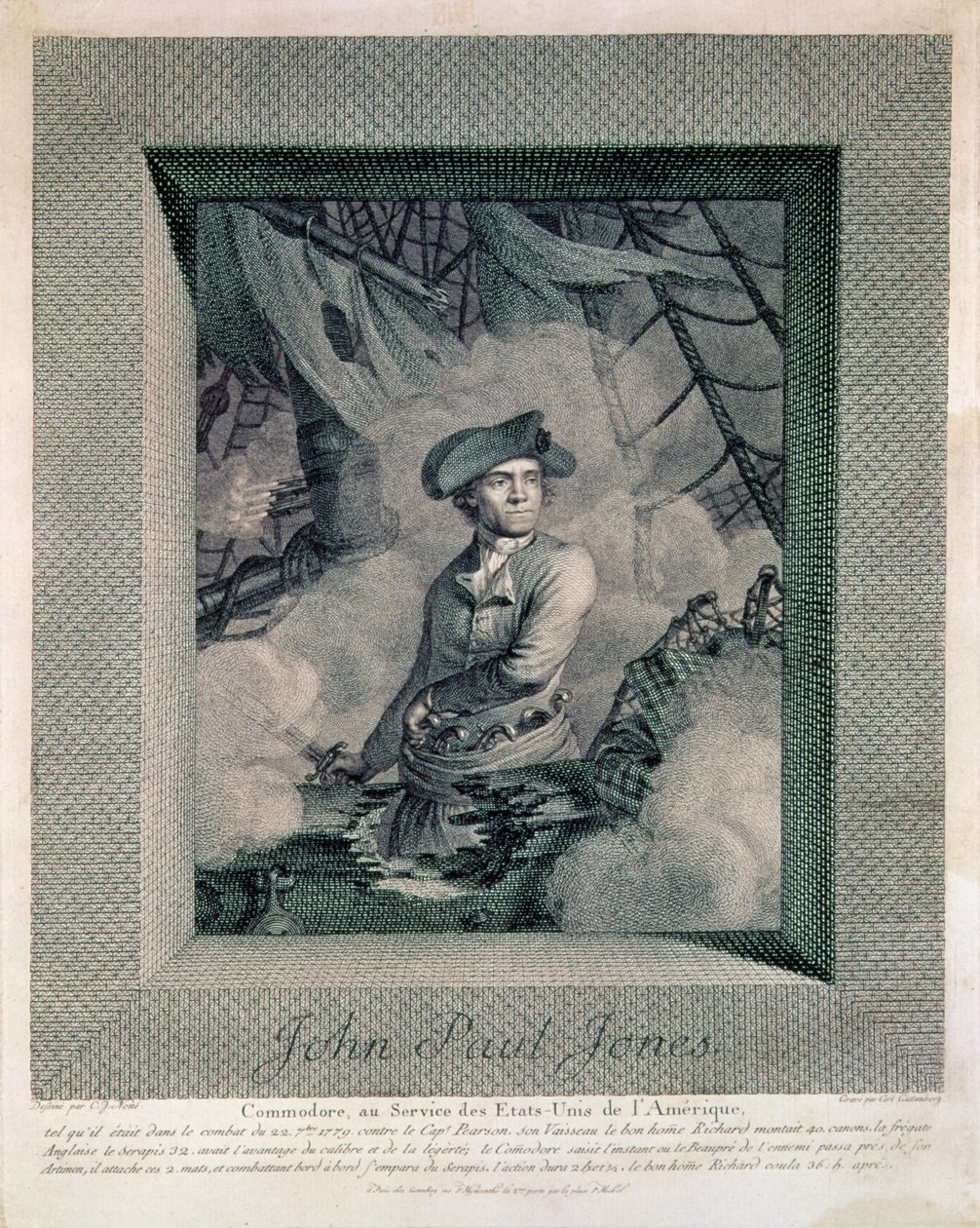 Portret van John Paul Jones, gegraveerd door Carl Guttenberg (1743-90), c.1781 door Claude Jacques Notte