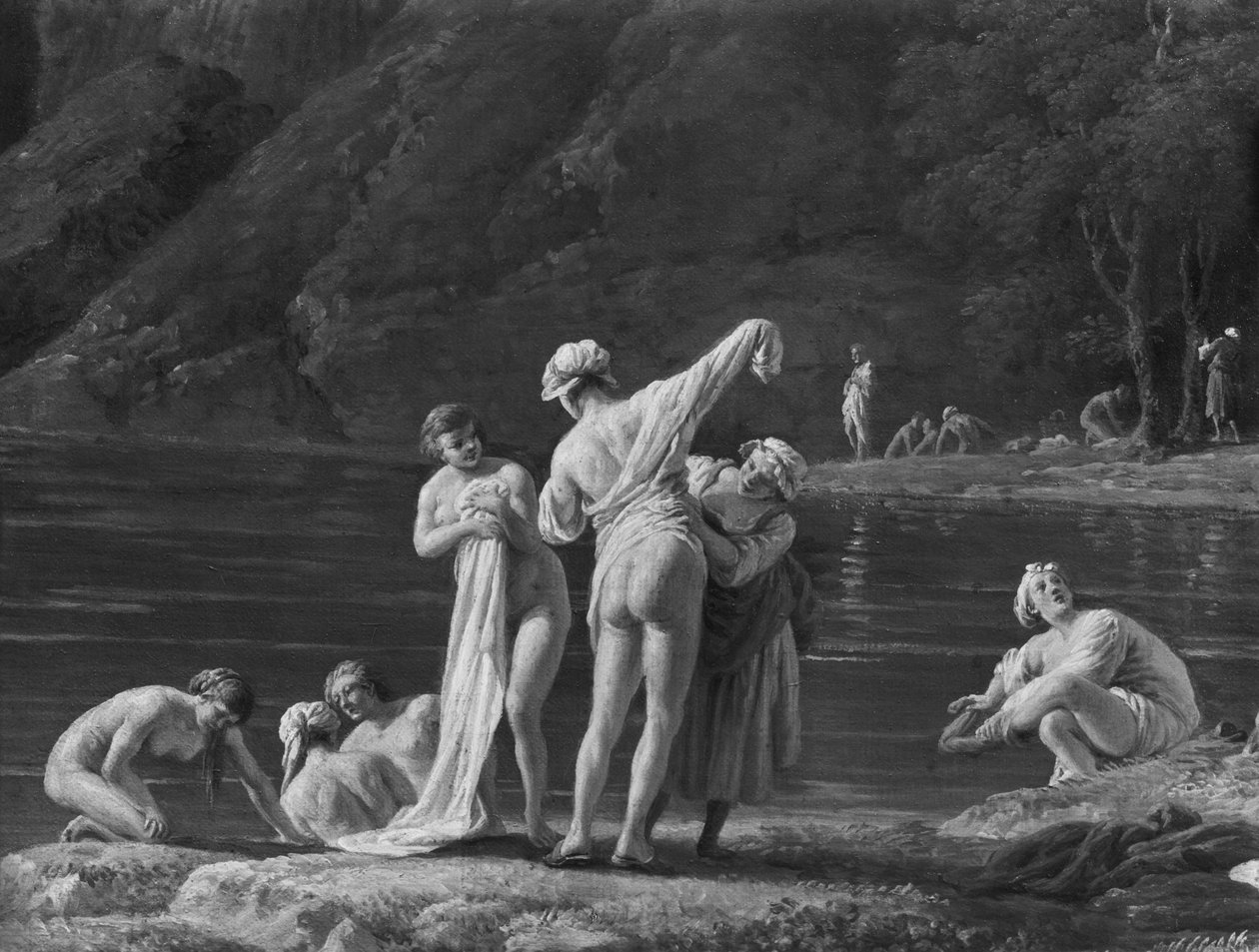 Ochtend, de baders, centraal detail, 1772 door Claude Joseph Vernet