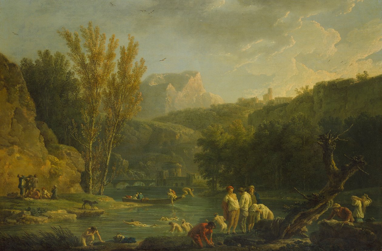 Rivierscène met baders, 18e eeuw door Claude Joseph Vernet