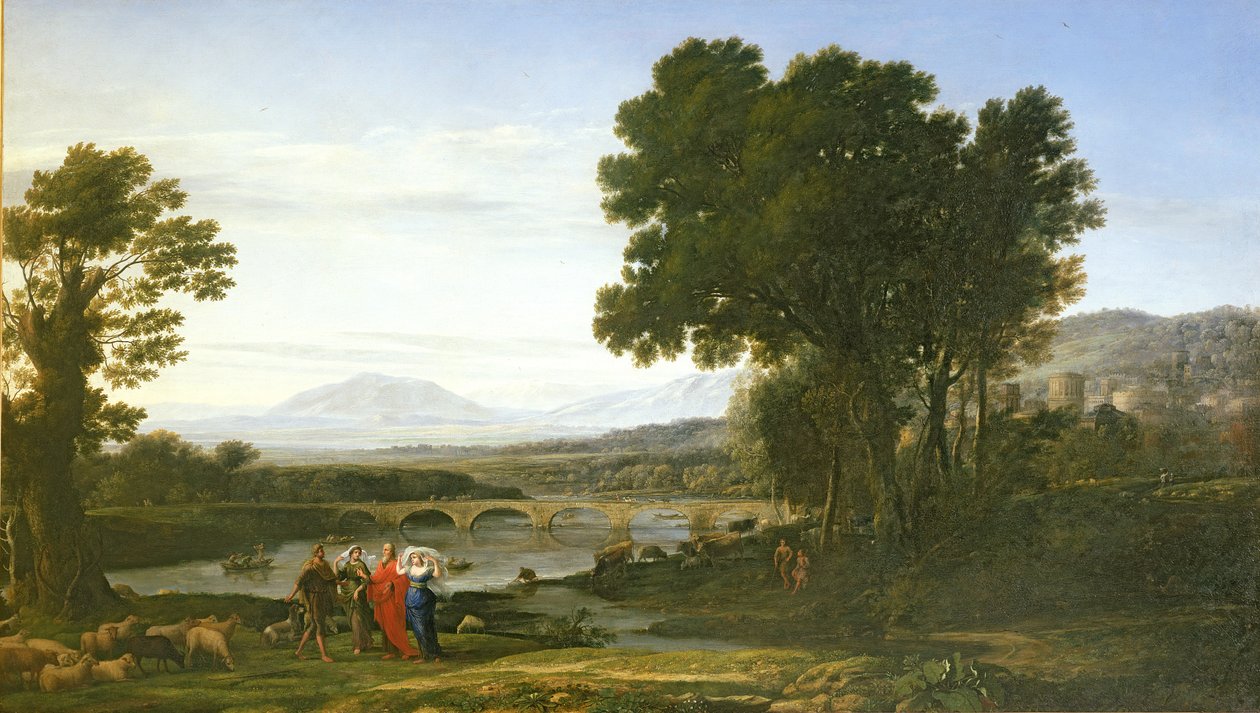 Landschap met Jacob en Laban en de dochters van Laban, 1654 door Claude Lorrain