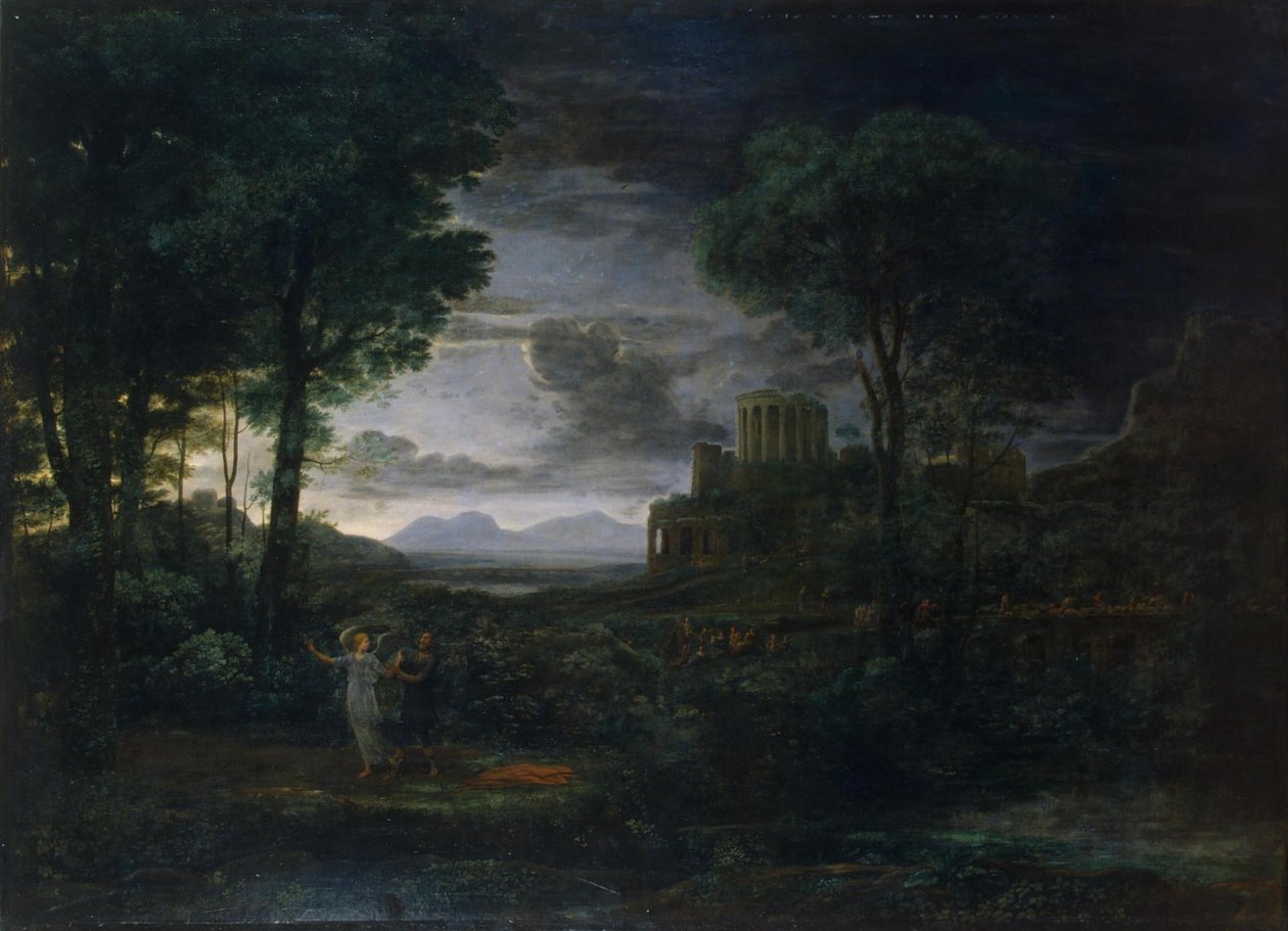 Landschap met Jakob die worstelt met de engel (Nacht) door Claude Lorrain