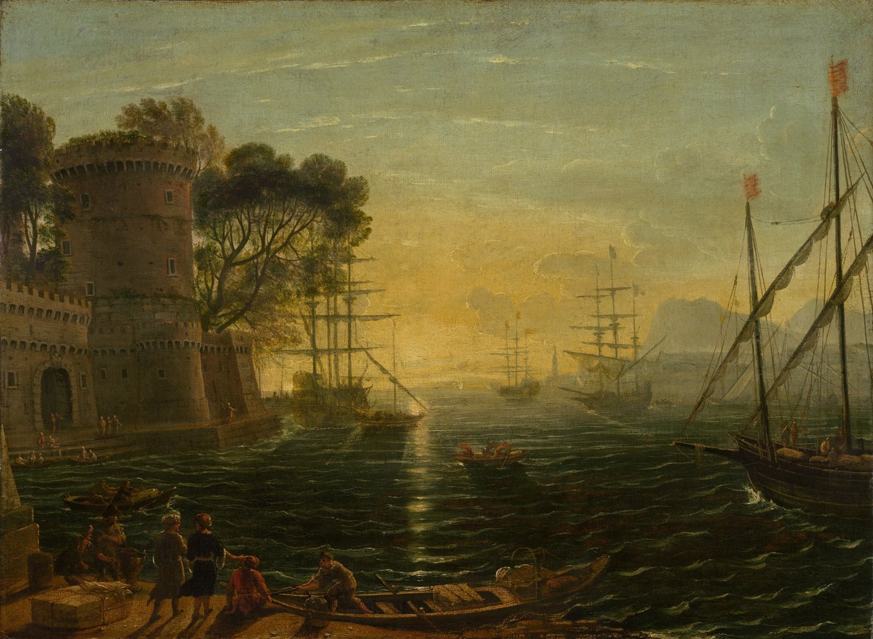 Haven bij zonsondergang door Claude Lorrain