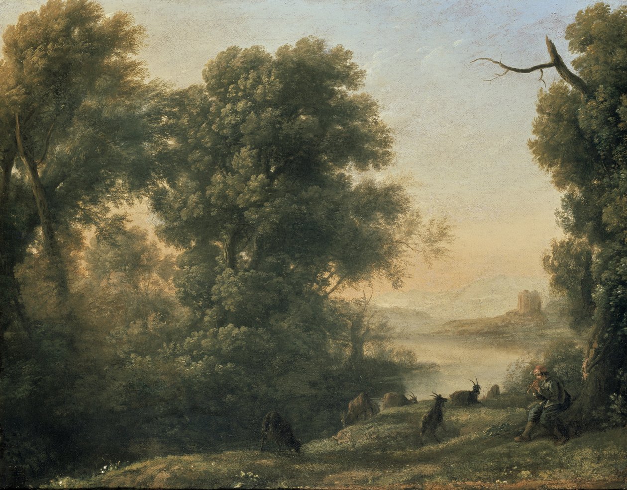 Rivierlandschap met herder die fluit speelt, 17e eeuw door Claude Lorrain