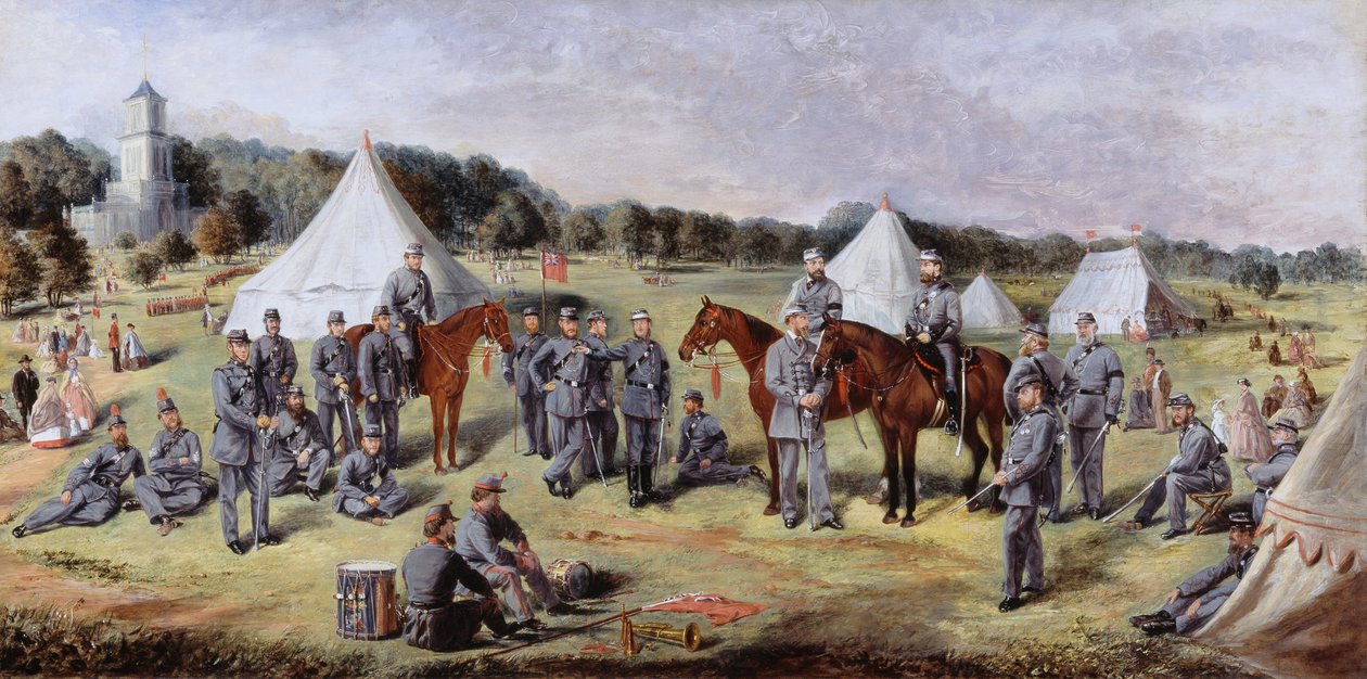 Het 1e administratieve bataljon van de Norfolk Volunteers in Gunton Park, 1864 door Claude Lorraine R.W Nursey