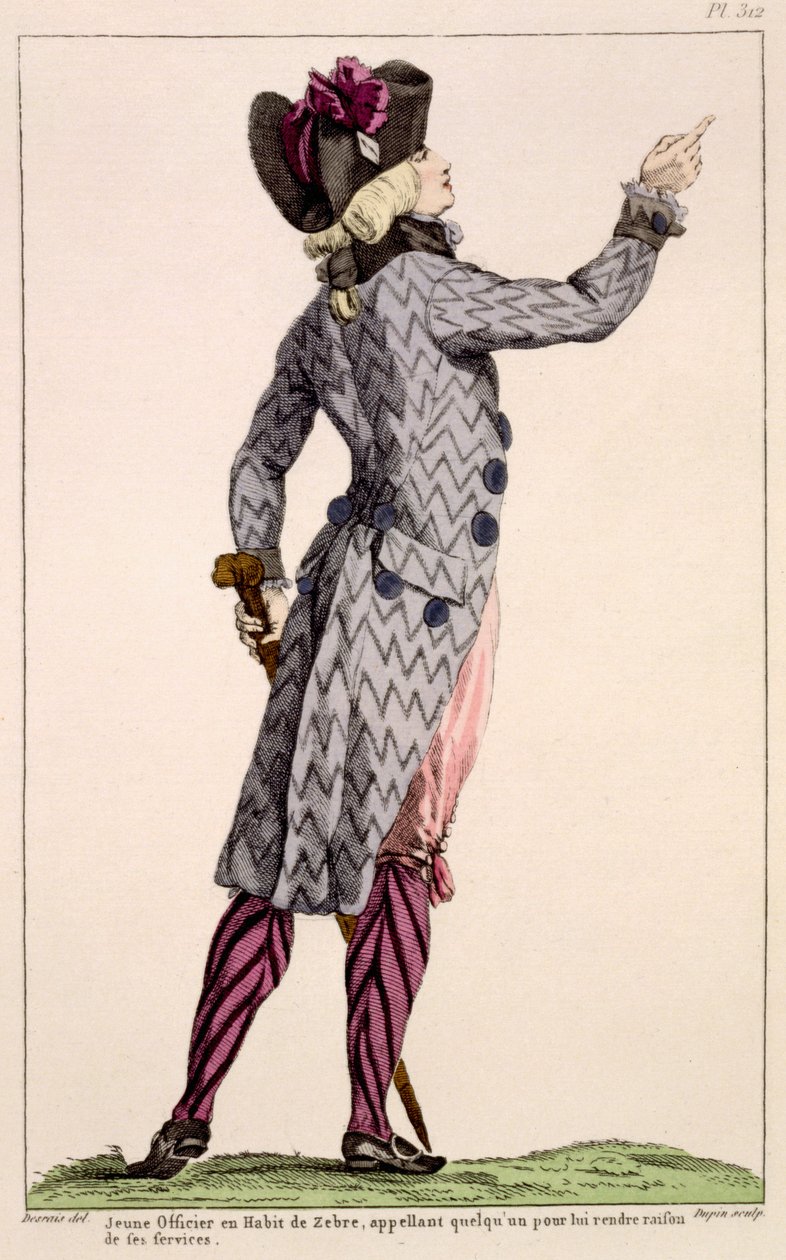 Jonge Officier in een Zebrajasje, prent gemaakt door Dupin, 1789 door Claude Louis Desrais