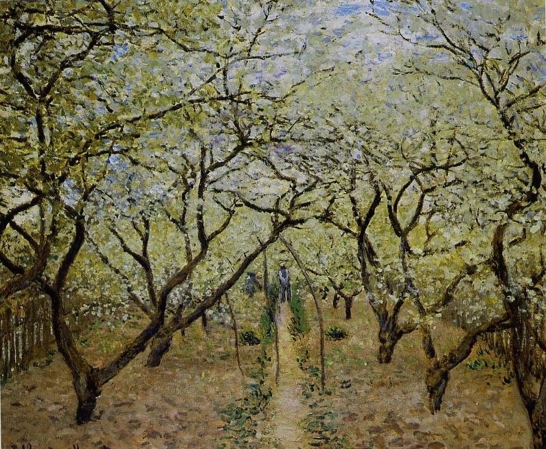 Bloeiende boomgaard door Claude Monet