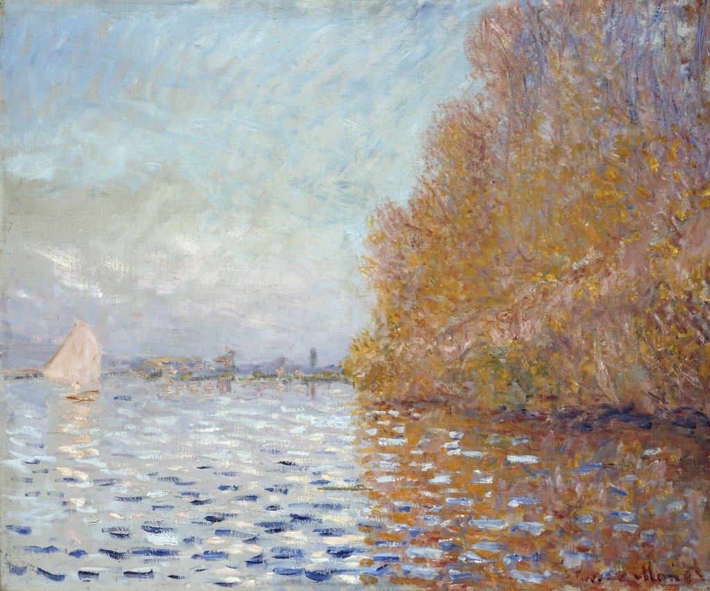 Bassin van Argenteuil met een Enkele Zeilboot door Claude Monet
