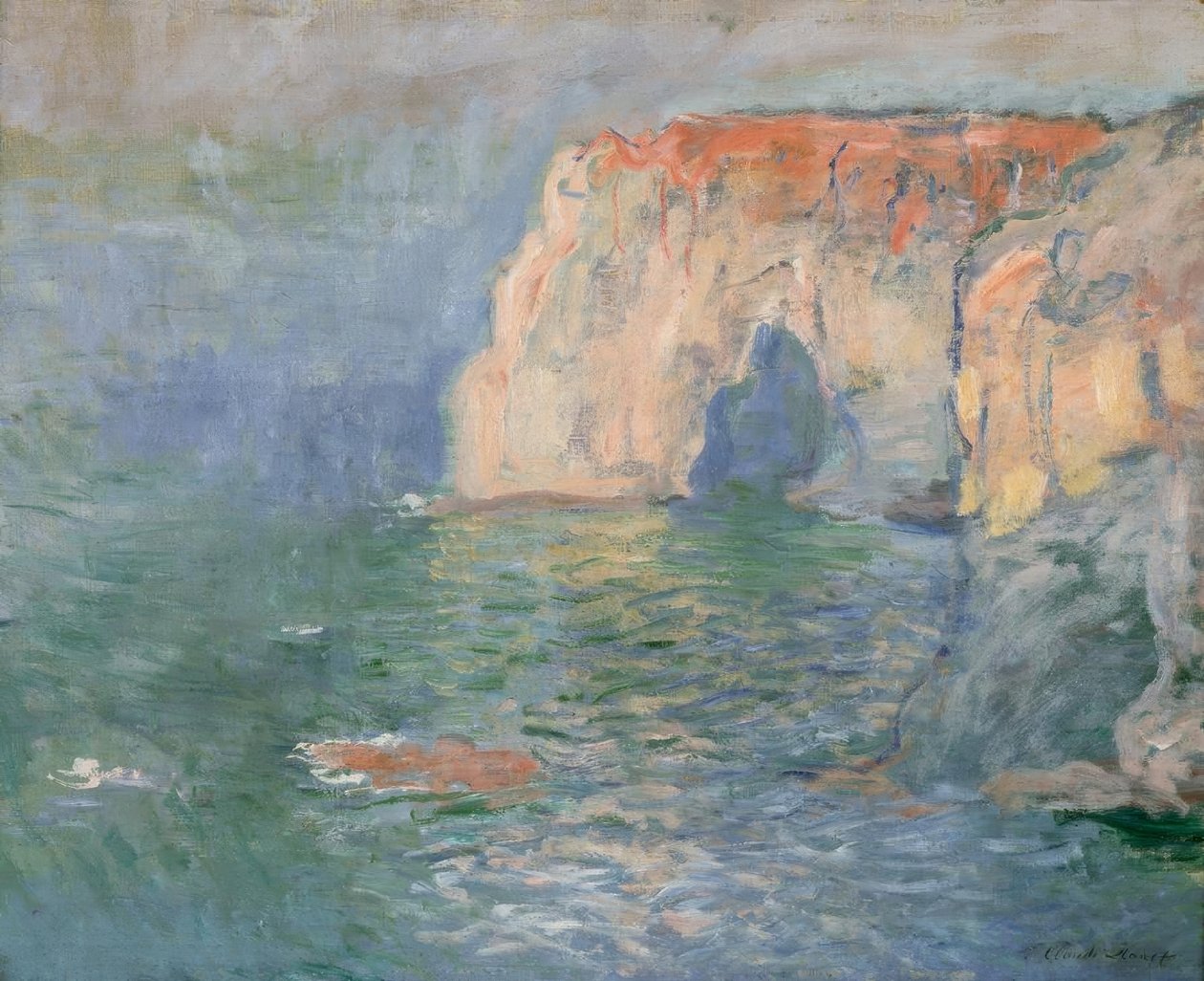 Etretat: La Manneporte, reflecties op het water door Claude Monet