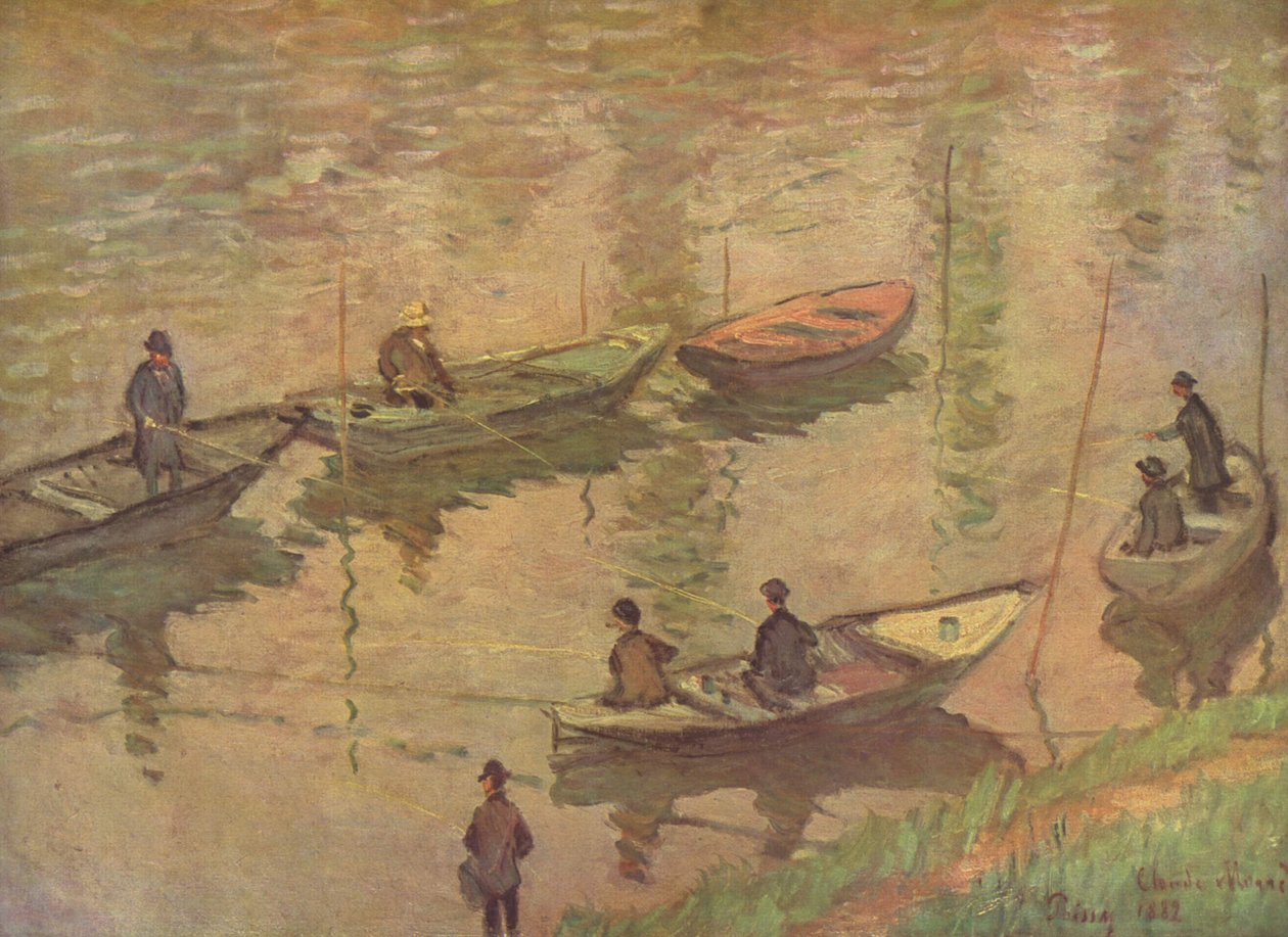 Vissers op de Seine bij Poissy door Claude Monet