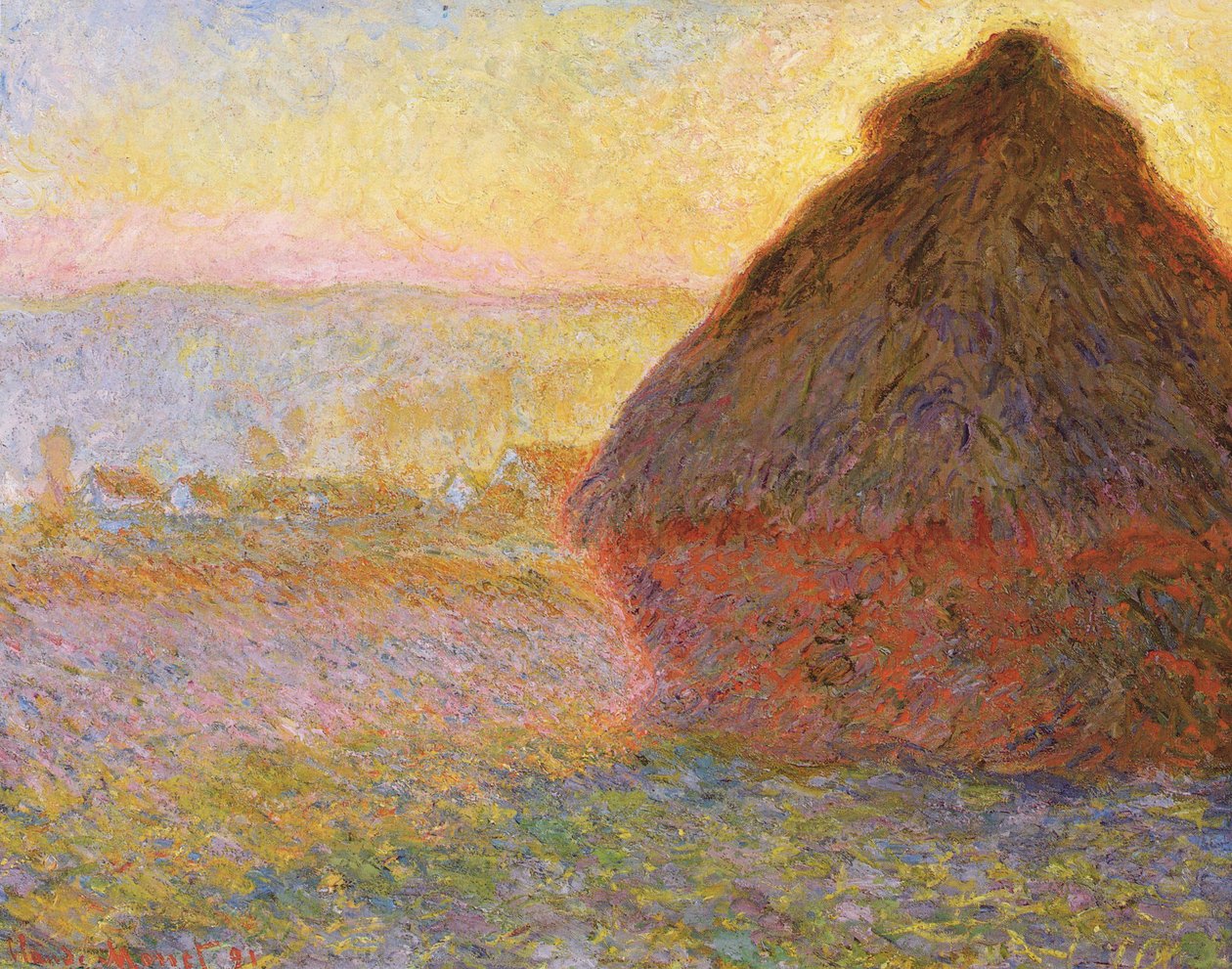 Hooibergen (Zonsondergang) door Claude Monet