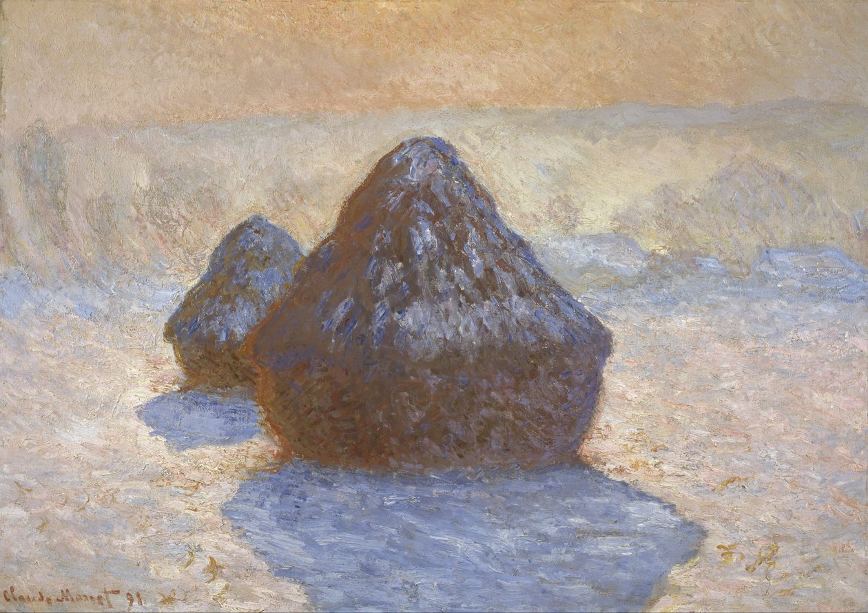 Hooibergen- Sneeuweffect door Claude Monet