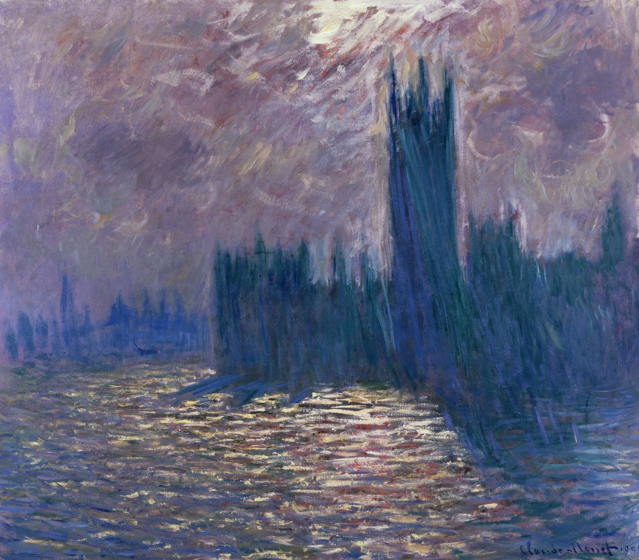Parlement, reflecties op de Theems, 1905 door Claude Monet