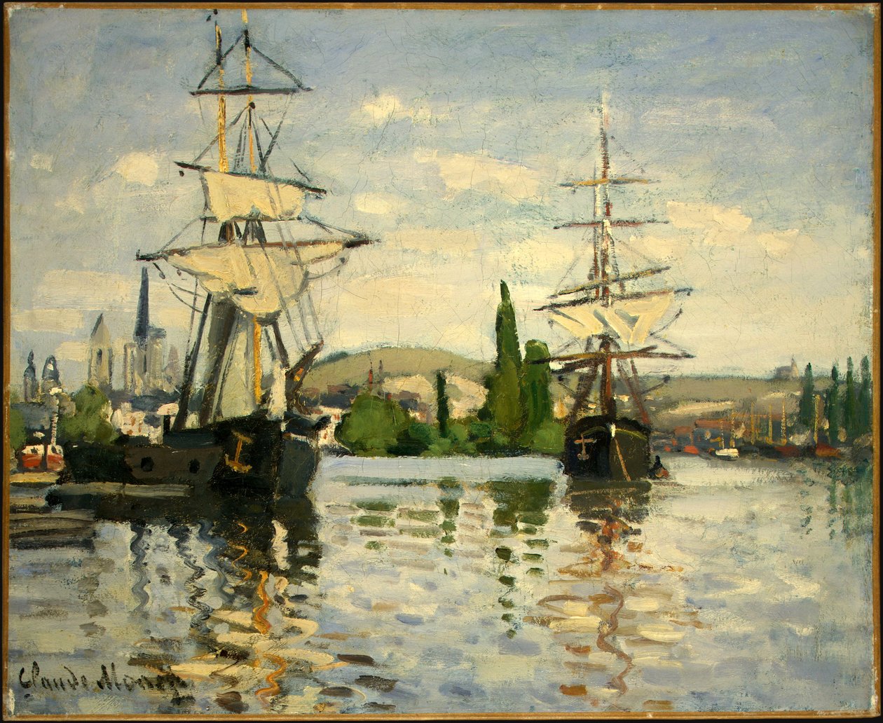 Schepen op de Seine bij Rouen door Claude Monet