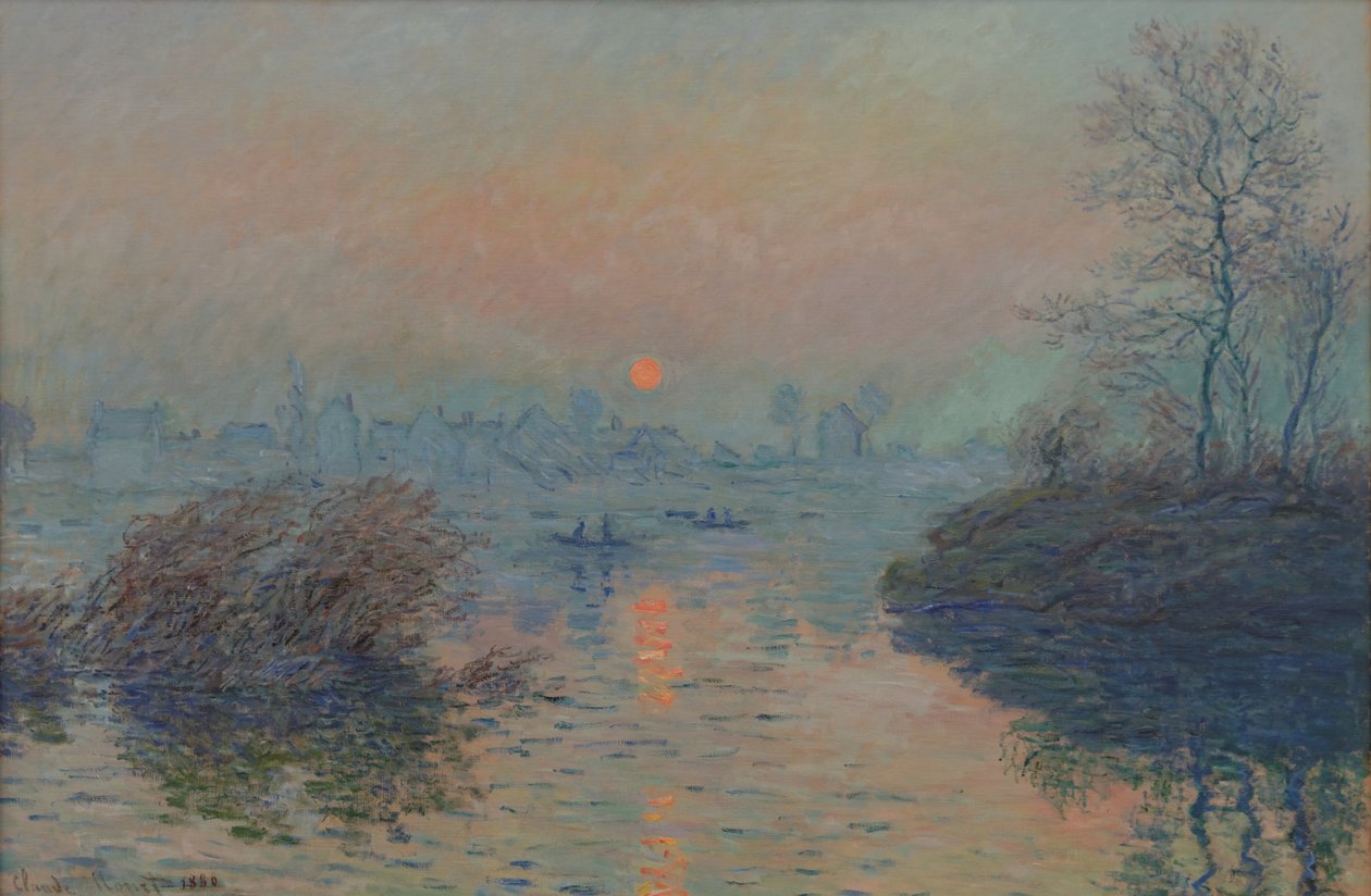 Zonsondergang op de Seine bij Lavacourt, wintereffect door Claude Monet