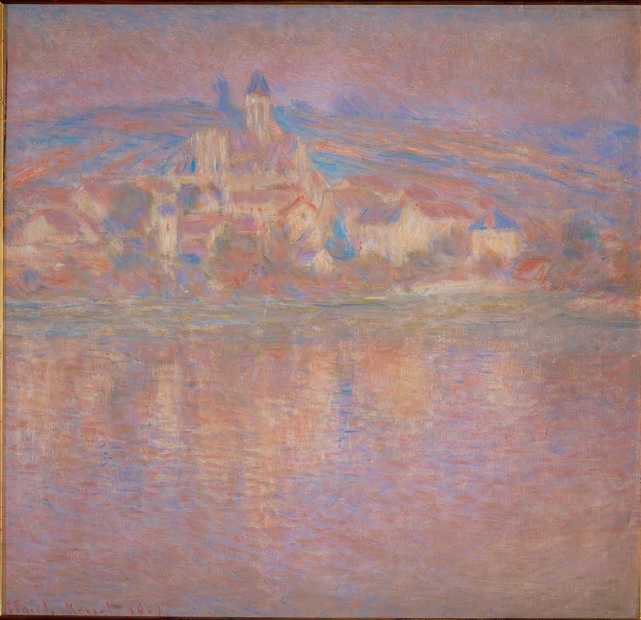 Vétheuil, ondergaande zon door Claude Monet