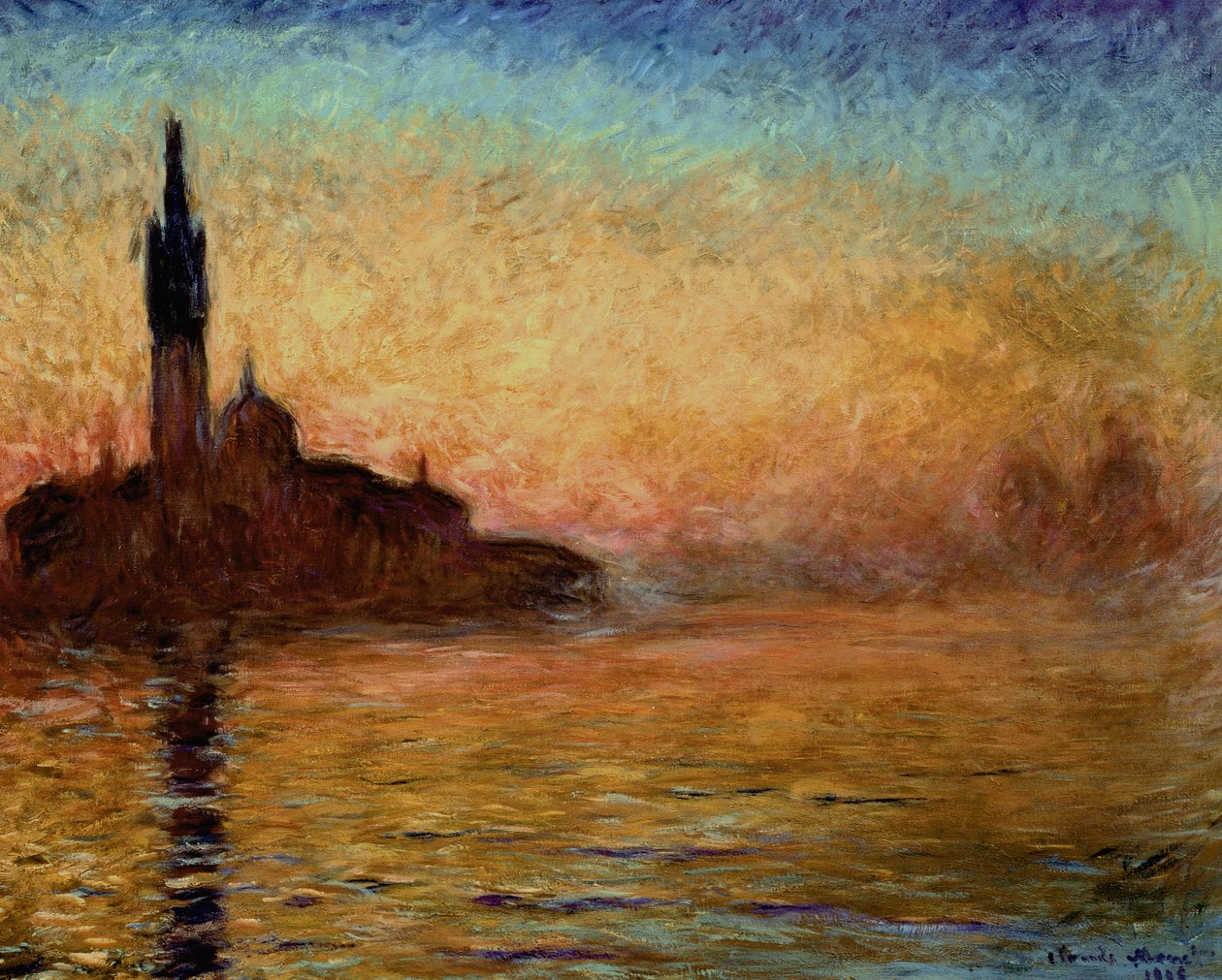 Uitzicht op San Giorgio Maggiore, Venetië bij schemering, 1908 door Claude Monet