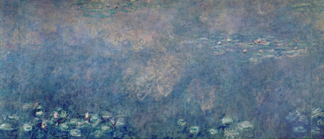 Waterlelies: Twee treurwilgen, midden links gedeelte, 1914-18 door Claude Monet