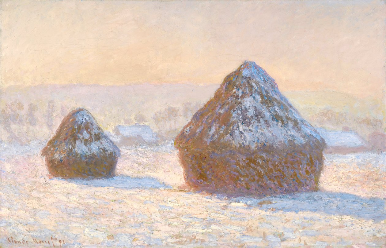 Korenstapels, Sneeuweffect, Ochtend door Claude Monet